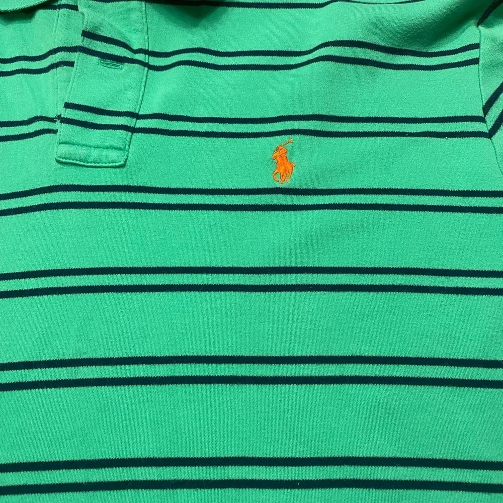 Ralph Lauren Men's Polo Shirt in Green with Navy Stripes